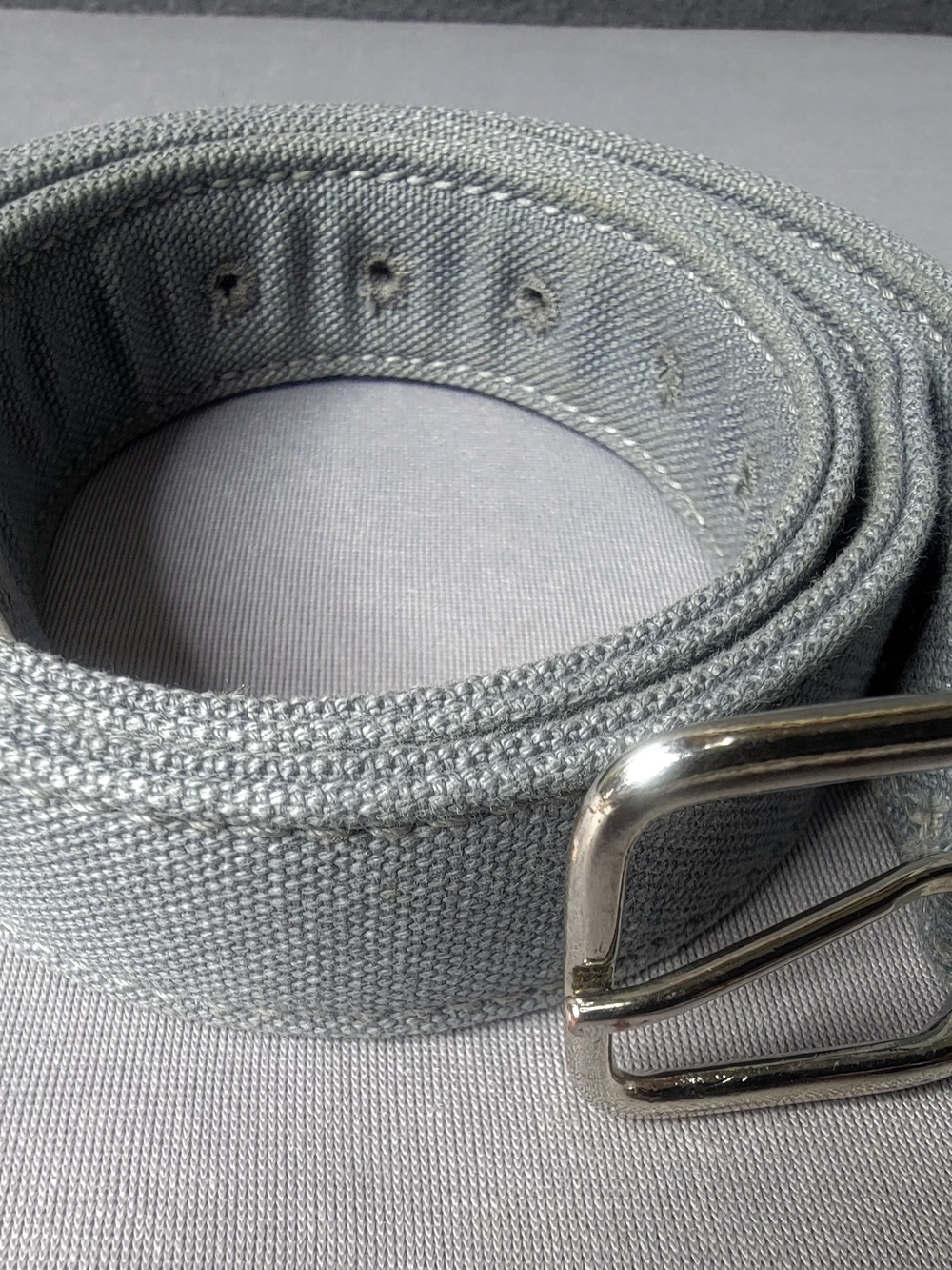 Alexander Olch Men's Canvas Belt in Light Gray with Silver Buckle Size M